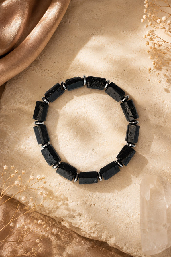 Black Tourmaline Matte Bracelet - Tube Beads