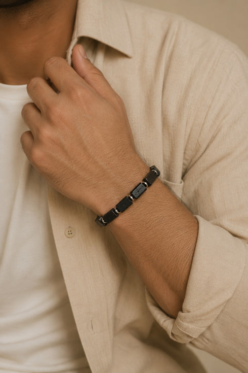 Black Tourmaline Matte Bracelet - Tube Beads