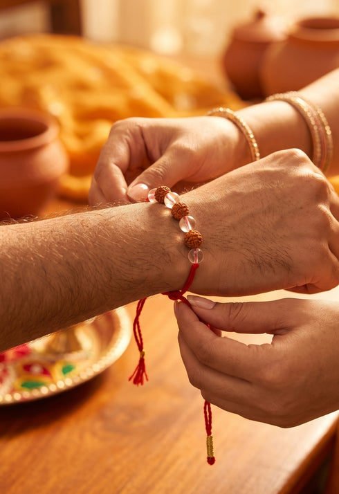 Clear Quartz Rudraksha Rakhi Original