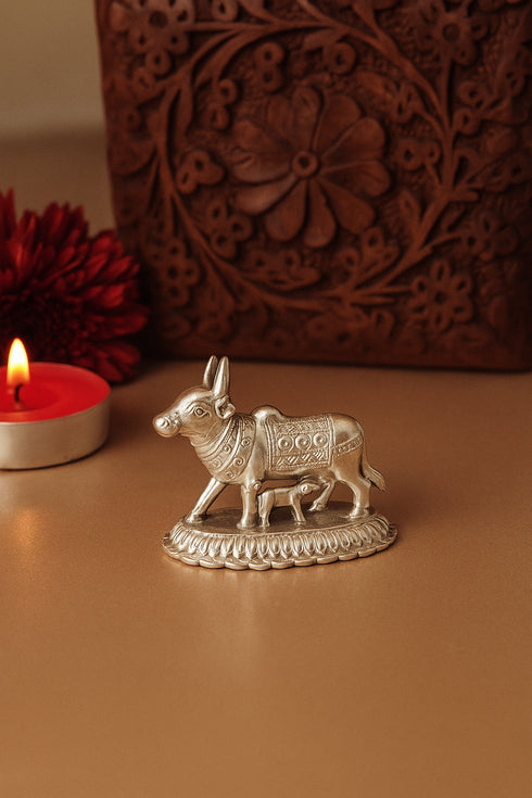 Kamdhenu Cow with Calf - Silver