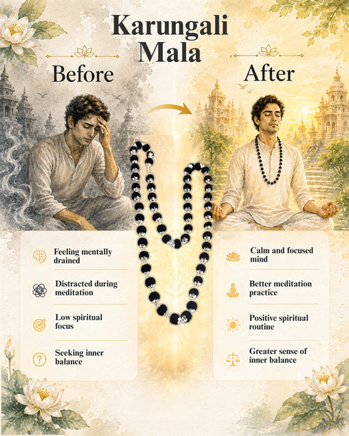 before after Karungali Mala with German Silver Cap
