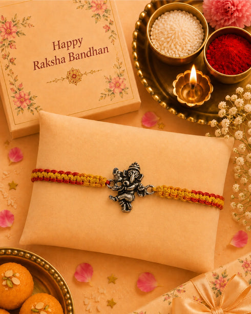 dancing ganesha pure silver rakhi