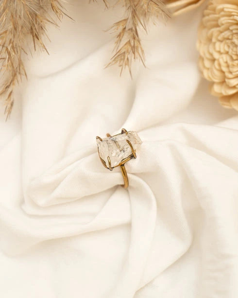 raw clear quartz ring