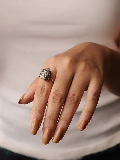 raw pyrite ring for women