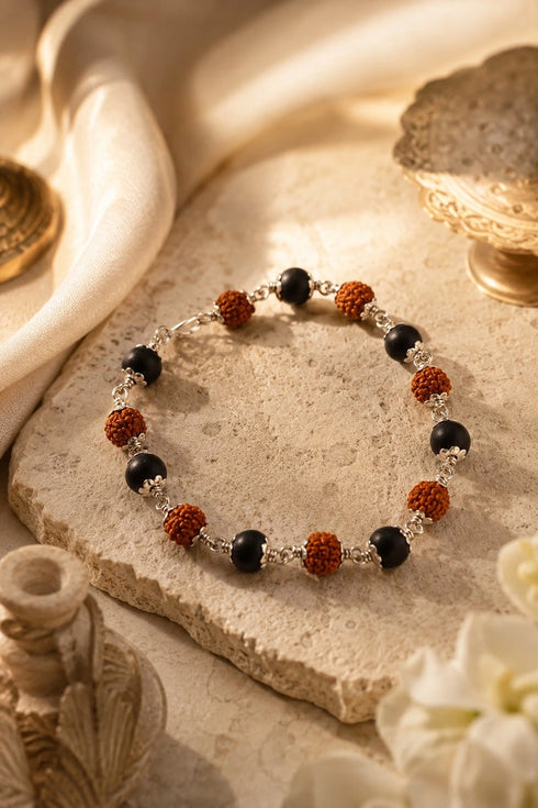 rudraksha karungali bracelet with german silver cap
