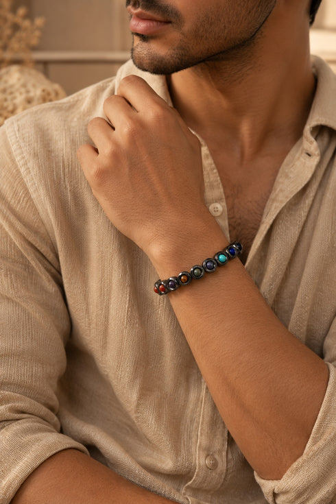 7 Chakra and Hematite Ring Bracelet