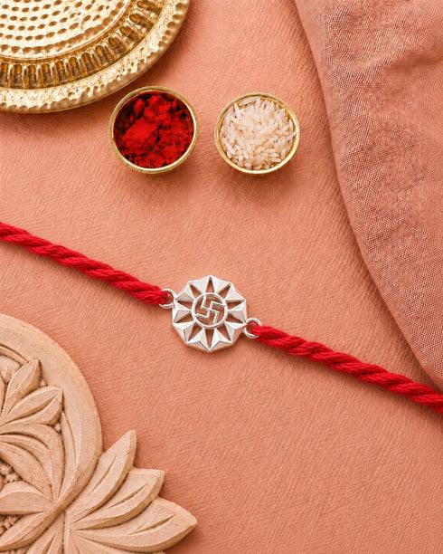 Swastik Pure Silver Rakhi
