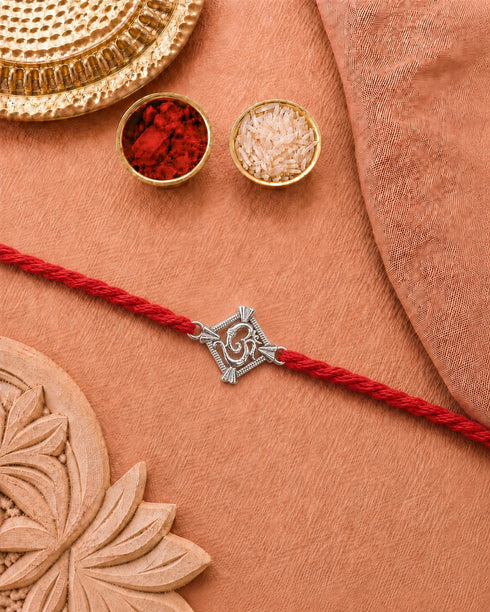 Shubh Ganesha OM Chand Pure Silver Rakhi