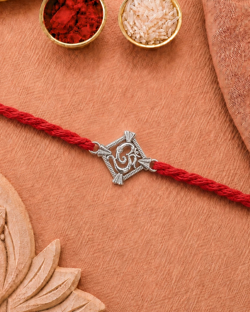 Shubh Ganesha OM Chand Pure Silver Rakhi