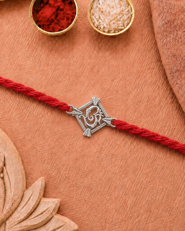 Shubh Ganesha OM Chand Pure Silver Rakhi