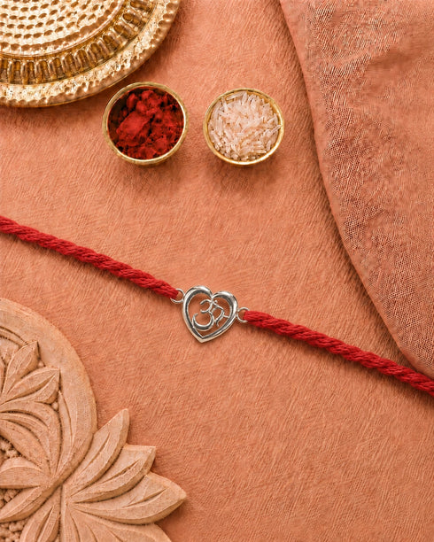 Divine Heart Om Chand Silver Rakhi