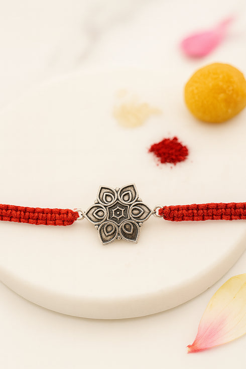 Flower Pure Silver Rakhi
