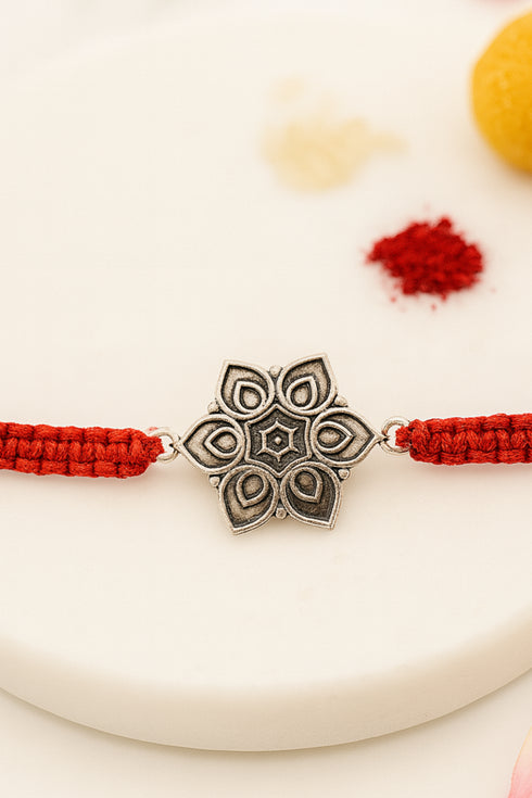 Flower Pure Silver Rakhi