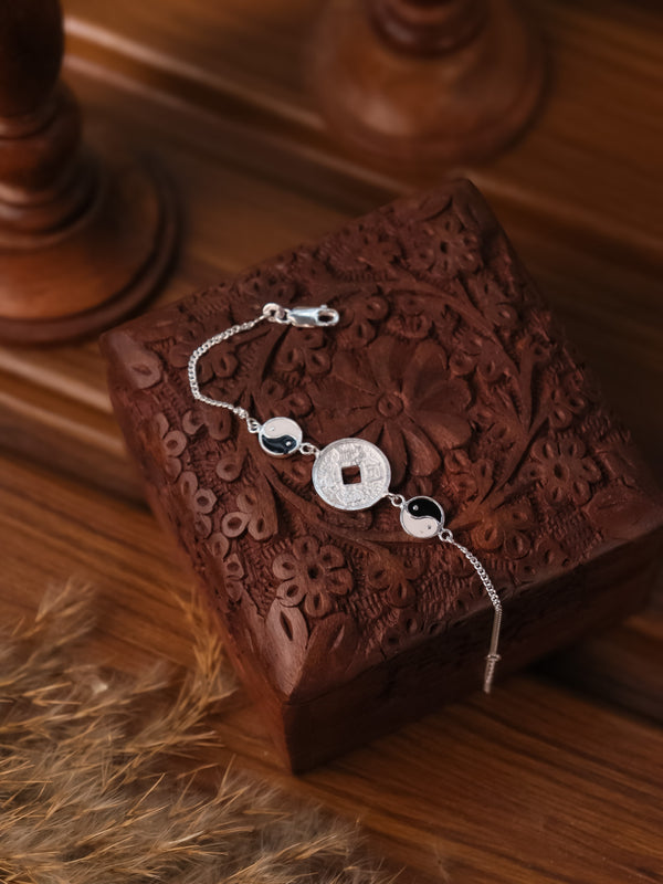 Yin Yang Silver Coin Bracelet (Pure Silver)