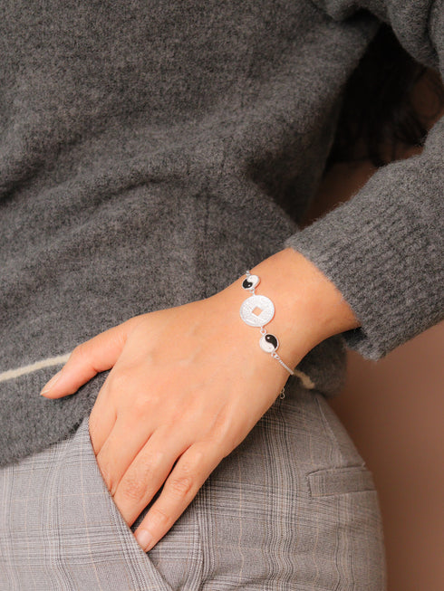 Yin Yang Silver Coin Bracelet (Pure Silver)