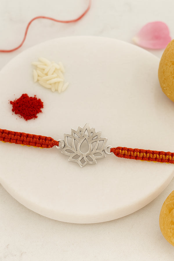 Lakshmi Kamal Pure Silver Rakhi (Big)