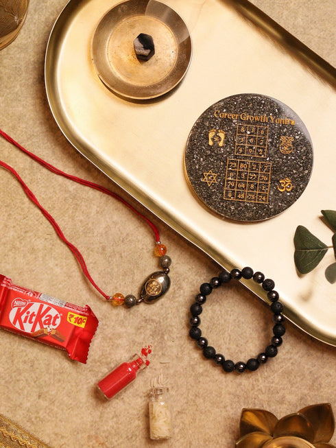 Career Growth Pyrite Coaster Rakhi Hamper