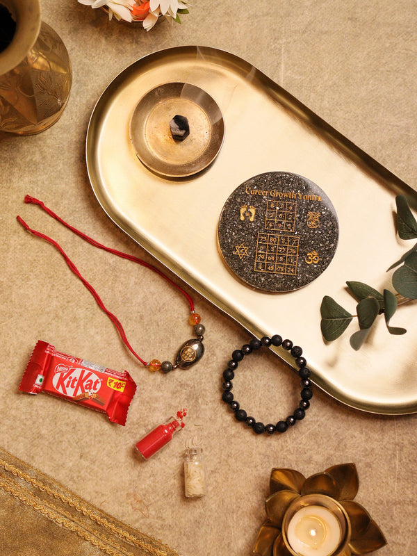 Career Growth Pyrite Coaster Rakhi Hamper