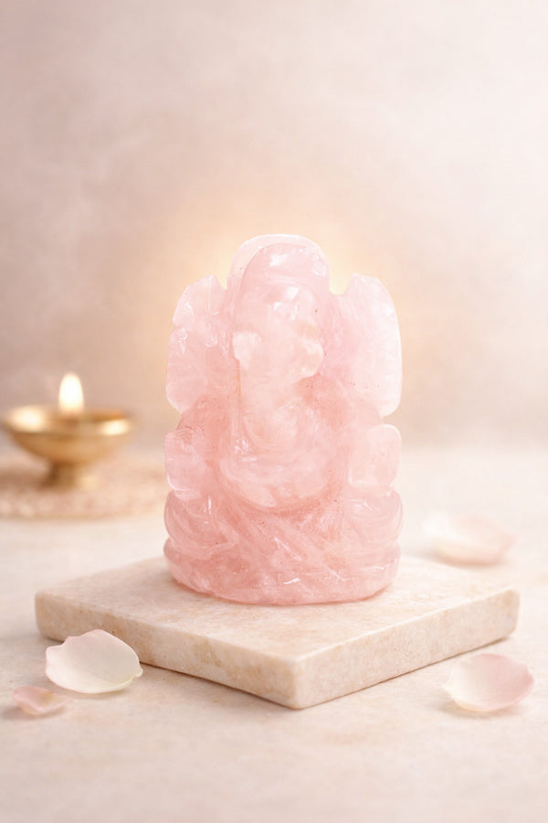 Rose Quartz Ganesha Idol