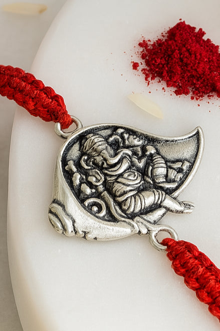 Shankh Ganesha Pure Silver Rakhi