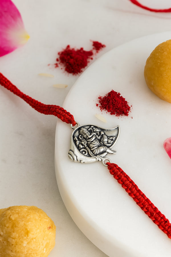 Shankh Ganesha Pure Silver Rakhi
