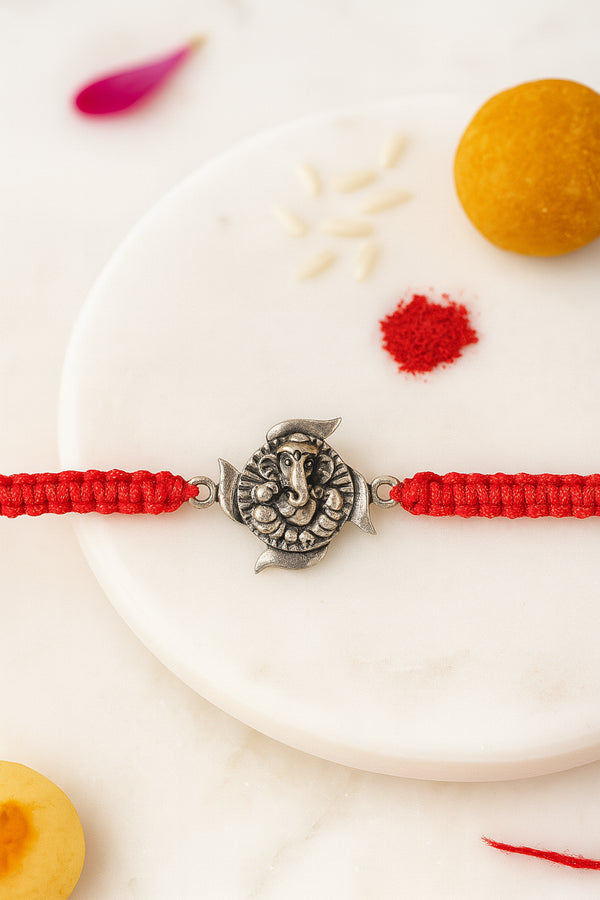 Swastik Ganesha Pure Silver Rakhi