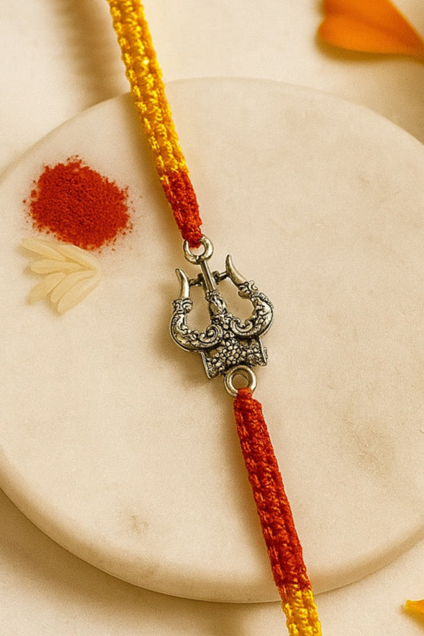 Trishul & Damru Pure Silver Rakhi (Big)