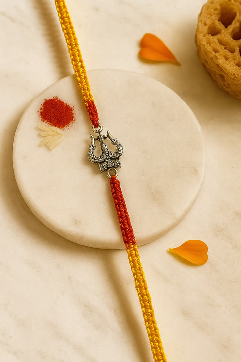 Trishul & Damru Pure Silver Rakhi (Big)
