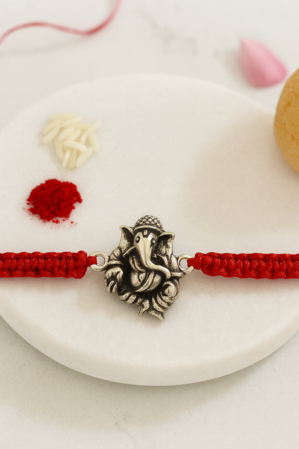 Wealth Ganesha Pure Silver Rakhi