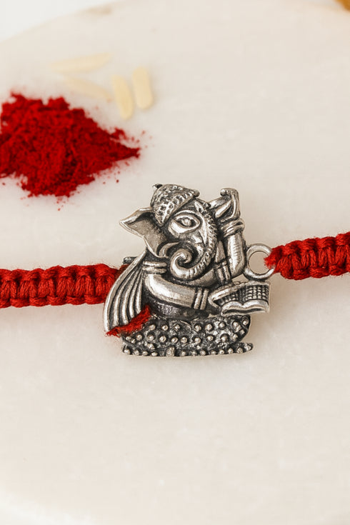 Wisdom Ganesha Pure Silver Rakhi