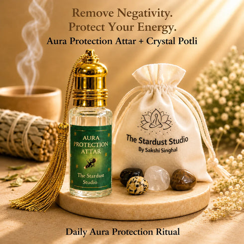 aura protection attar & crystal negativity removal potli combo