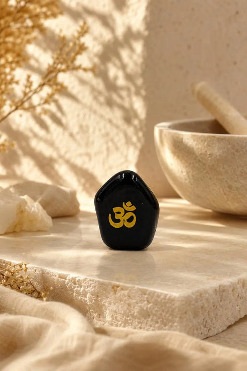 black obsidian om stone