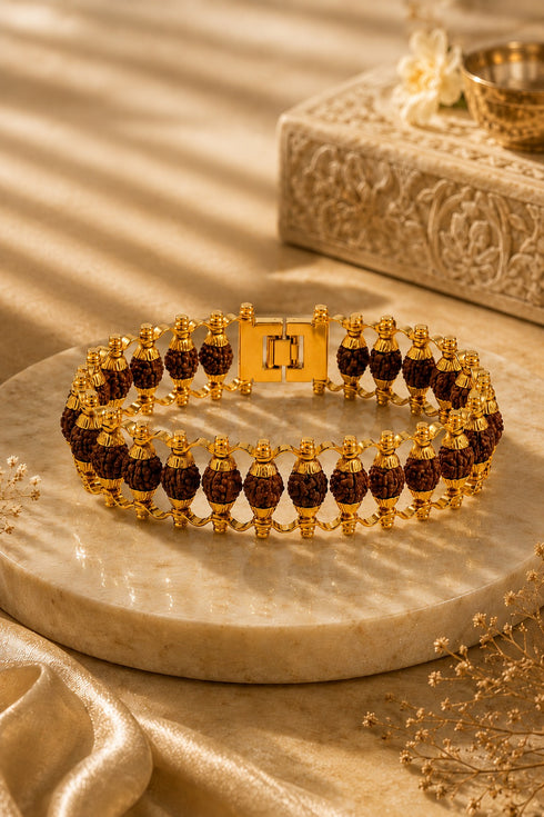 gold plated rudraksha metal bracelet