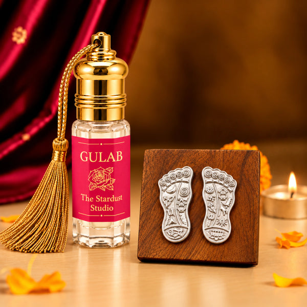 gulab attar silver charan combo