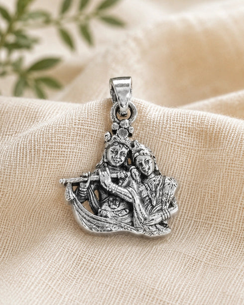 Radha Krishna Silver Pendant