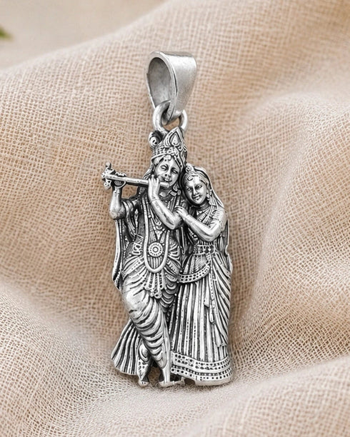radha krishna murli silver pendant