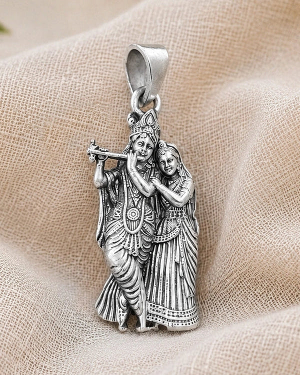 radha krishna murli silver pendant