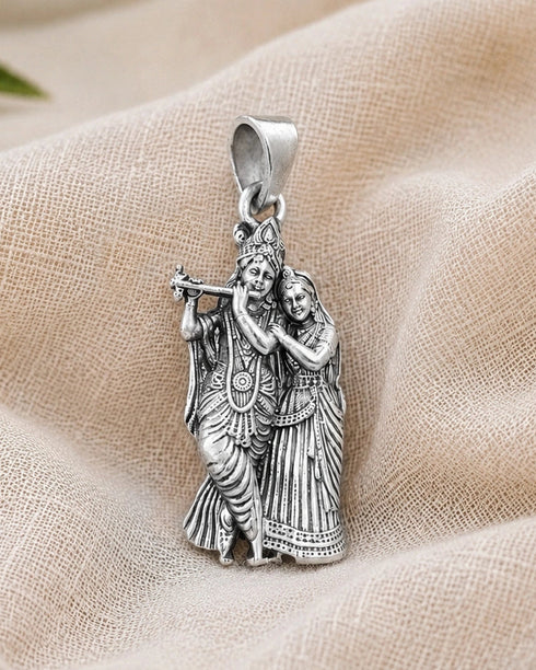 radha krishna murli silver pendent