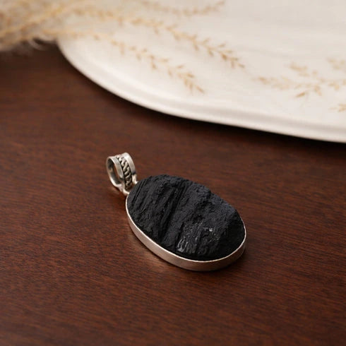 raw black tourmaline pendant