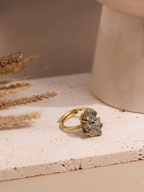 raw pyrite ring