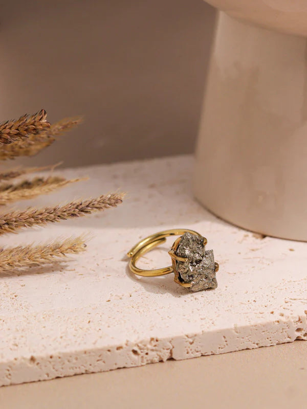 raw pyrite ring