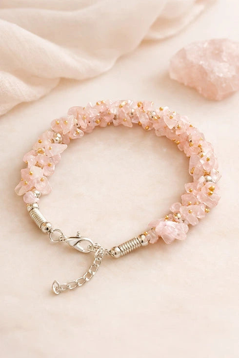 rose quartz chips bracelet