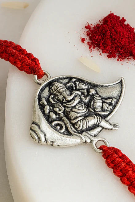 shankh ganesha pure silver rakhi