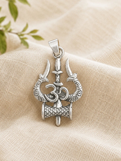 shiva trishul om silver pendant